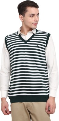 V-MART Striped V Neck Casual Men Green Sweater