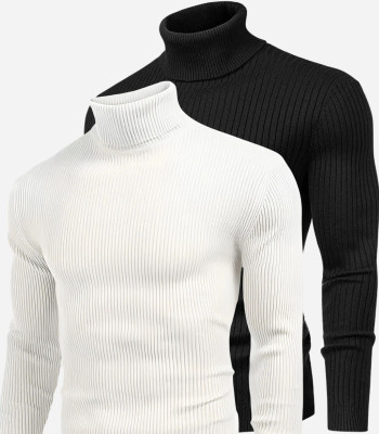 BAB Woven High Neck Casual Men Black, White Sweater