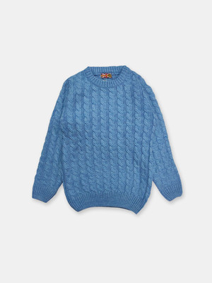 Here&Now X Game Begins Self Design Round Neck Casual Boys Blue Sweater