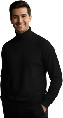 GAINELL Solid Turtle Neck Casual Men Black Sweater