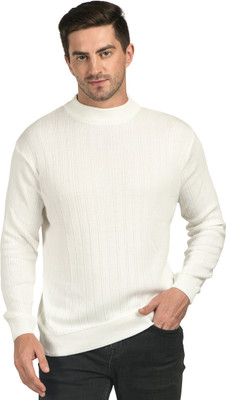 NICO WESLEY Solid Round Neck Casual Men White Sweater