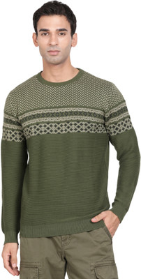 t-base Colorblock Crew Neck Casual Men Green Sweater