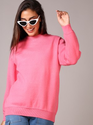 V-MART Solid Round Neck Casual Women Pink Sweater