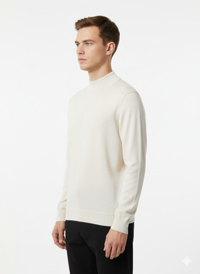 VOMAZO Solid Turtle Neck Casual Men White Sweater