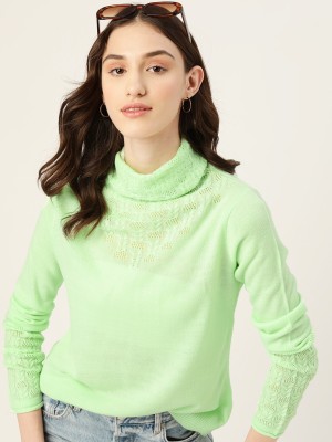 Dressberry Self Design Turtle Neck Casual Women Green Sweater