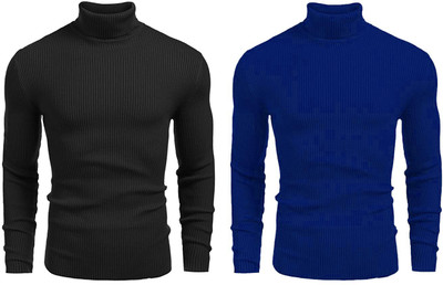 FASHLOOK Self Design High Neck Casual Men Multicolor Sweater
