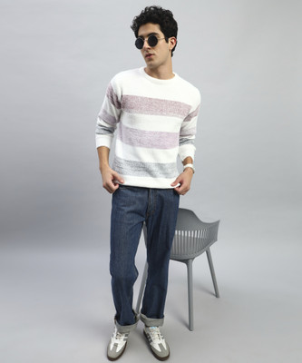 SILVANUS Colorblock Round Neck Casual Men Maroon Sweater