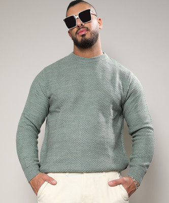 Instafab Plus Colorblock Turtle Neck Casual Men Green Sweater
