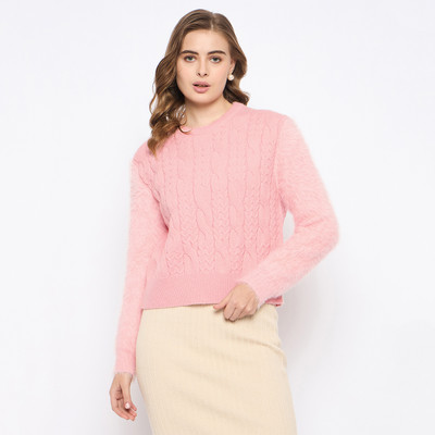 MADAME Self Design Round Neck Casual Women Pink Sweater
