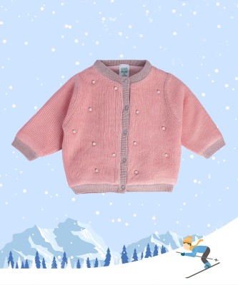 MINI KLUB Solid Round Neck Casual Baby Girls Pink Sweater