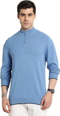 TURTLE Striped Round Neck Casual Men Light Blue Sweater