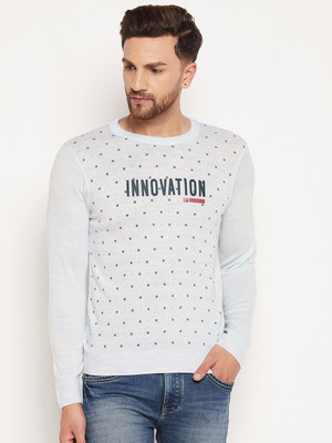 DUKE Printed Round Neck Casual Men White Sweater