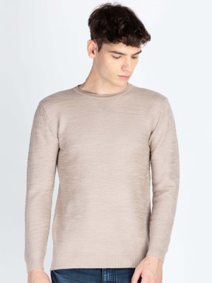 Status Quo Solid Round Neck Casual Men Beige Sweater