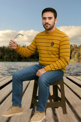 WILLEY Striped, Colorblock Round Neck Casual Men Yellow Sweater