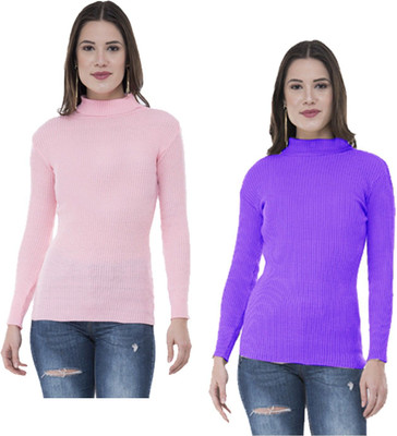 Indeweaves Solid Turtle Neck Casual Women Multicolor Sweater