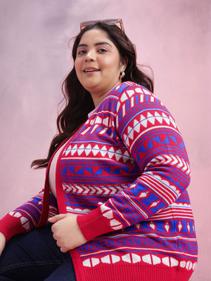DressBerry Curve Self Design V Neck Casual Women Multicolor Sweater