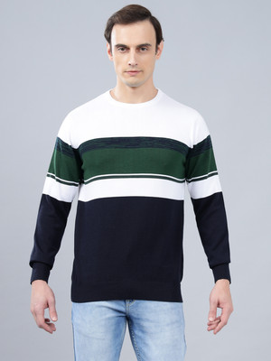 CANTABIL Striped Round Neck Casual Men Dark Blue Sweater