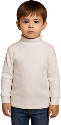 vaani Solid High Neck Casual Boys White Sweater