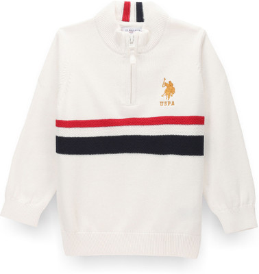 U.S. POLO ASSN. Striped High Neck Casual Boys & Girls White Sweater