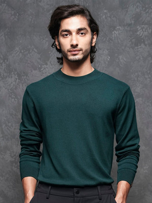 RARE RABBIT Solid Round Neck Casual Men Green Sweater