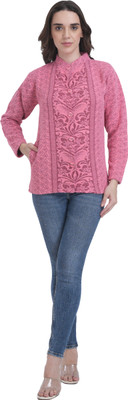 manra Checkered Turtle Neck Casual Women Pink Sweater