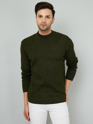 KVETOO Solid High Neck Casual Men Green Sweater