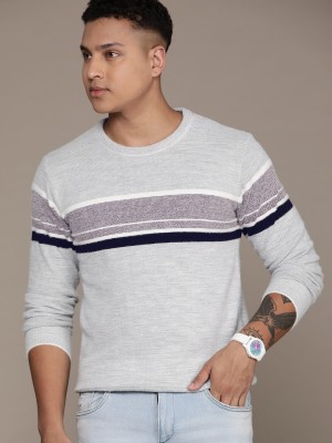 Roadster Woven Round Neck Casual Men Grey Sweater