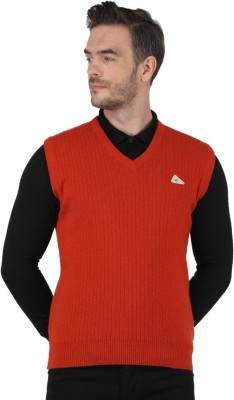 MONTE CARLO Striped V Neck Casual Men Orange Sweater