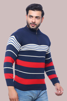 urban trees Striped Round Neck Casual Men Blue Sweater