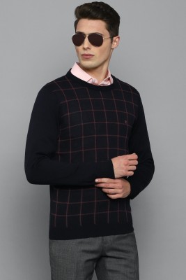 LOUIS PHILIPPE Checkered Crew Neck Casual Men Black Sweater