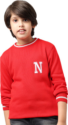 ANIXA Printed Round Neck Casual Boys Red Sweater
