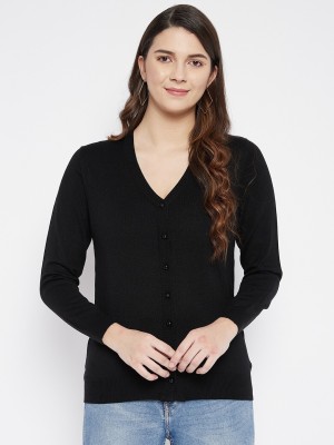 Zigo Solid V Neck Casual Women Black Sweater