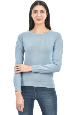 NUMERO UNO Solid Round Neck Casual Women Light Blue Sweater