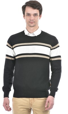 NUMERO UNO Striped Round Neck Casual Men Black Sweater