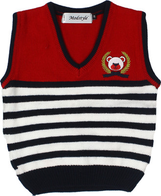 Modstyle Woven V Neck Casual Boys Red Sweater