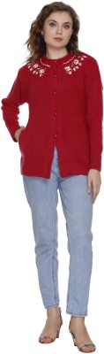 NITSLINE Self Design Round Neck Casual Women Red Sweater