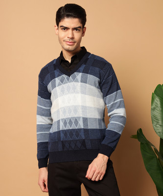 CANBLAR Striped V Neck Casual Men Multicolor Sweater