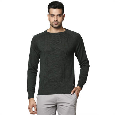 Raymond Solid Round Neck Formal Men Green Sweater