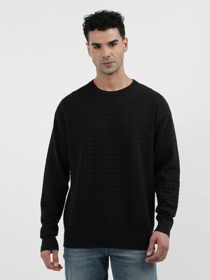Calvin Klein Jeans Self Design Crew Neck Casual Men Black Sweater