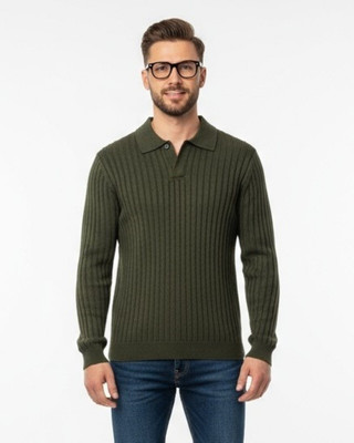 FORWARDS Solid Turtle Neck Casual Men Dark Green Sweater