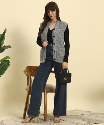 HERMISTON Self Design V Neck Casual Women Grey Sweater