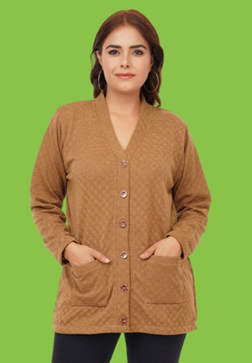 jorden4u Solid V Neck Casual Women Beige Sweater