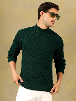 KVETOO Self Design Round Neck Casual Men Green Sweater