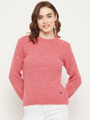 DUKE Solid Round Neck Casual Women Pink Sweater
