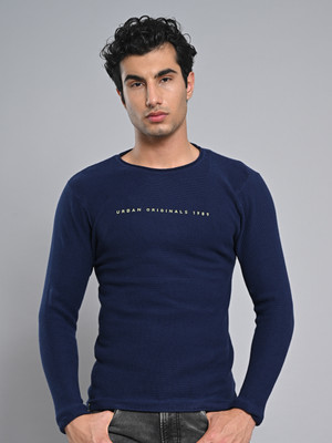 KILLER Solid Crew Neck Casual Men Blue Sweater