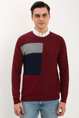 Allen Solly Self Design Crew Neck Casual Men Maroon Sweater