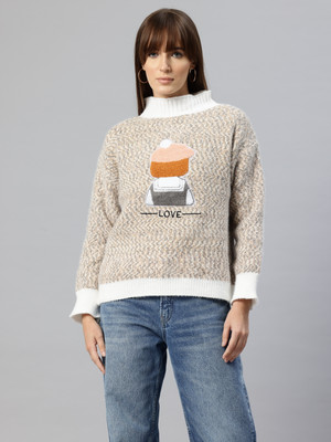 PIERRE CARLO Self Design Turtle Neck Casual Women Grey Sweater