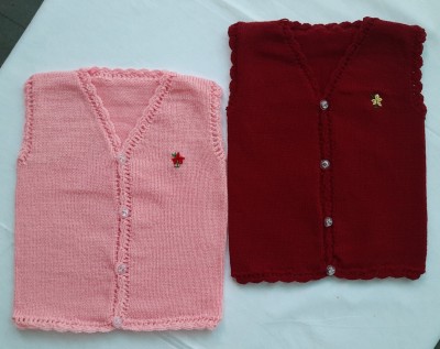 KWoolen Solid V Neck Casual Baby Boys & Baby Girls Red, Pink Sweater