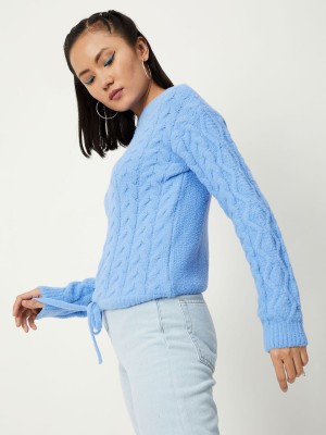 MAX Solid Round Neck Casual Women Light Blue Sweater