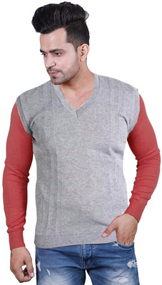 Shunit creation Solid V Neck Casual Men Grey Sweater